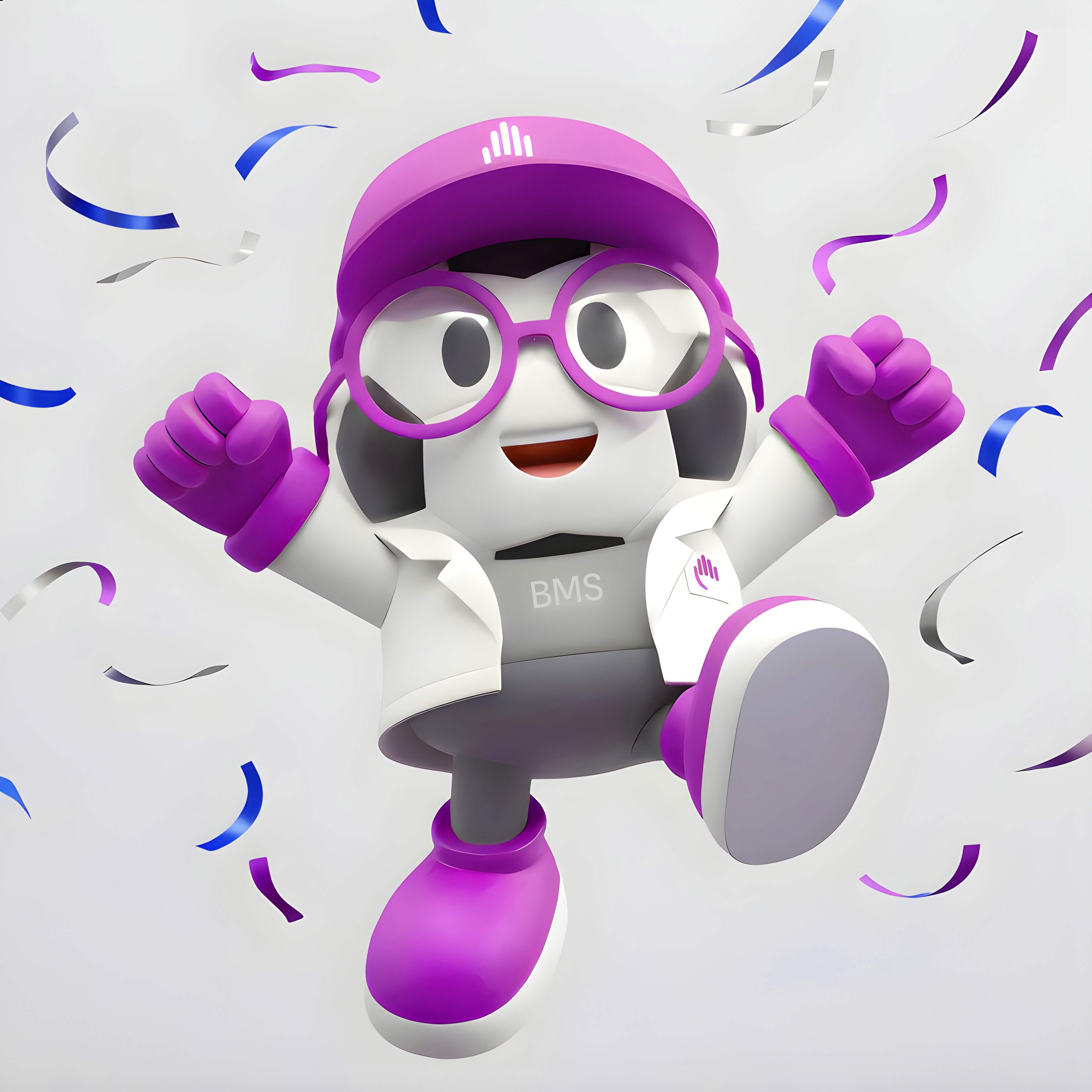 Squibby, the Bristol Myers Squibb mascot, shown in a celebratory pose at the NYNJ World Cup 26 Jersey Fan Hub