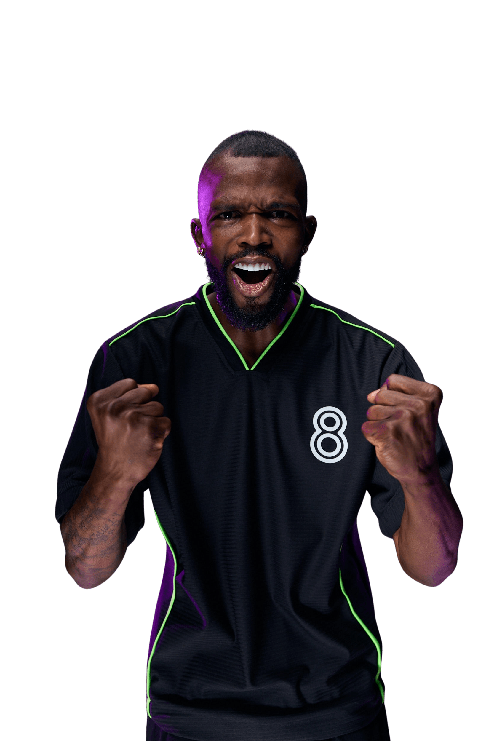Person wearing a black sports jersey featured in the BMS Won't Lose campaign, representing energy and momentum.